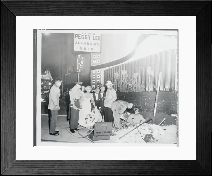 Framed Print : Peggy Lee Exiting Club with Broken Gas Main Framed Print : Peggy Lee Exiting Club with Broken Gas Main