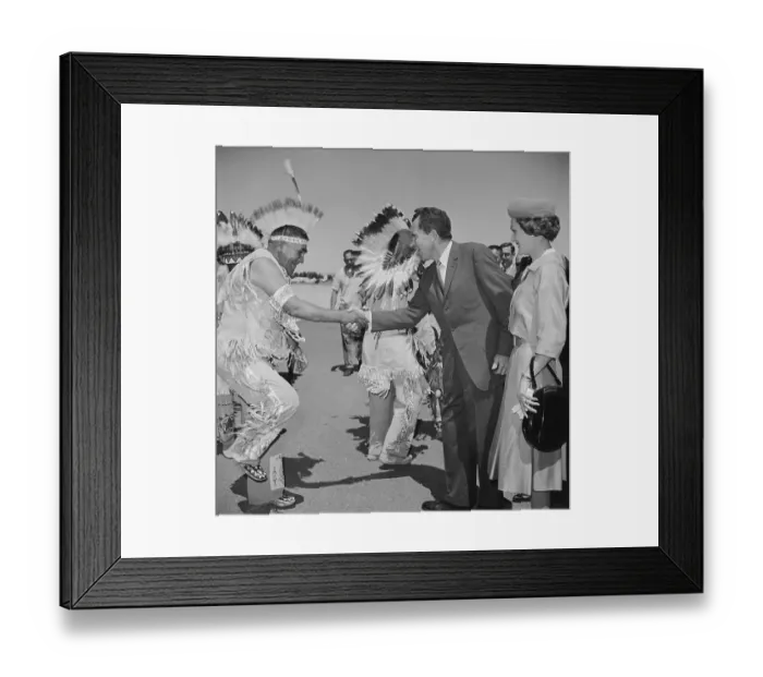 Framed Print : Richard M. Nixon and wife Meeting Native Americans at Airport Framed Print : Richard M. Nixon and wife Meeting Native Americans at Airport