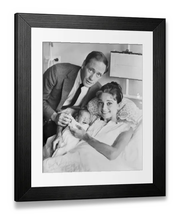 Framed Print : Mel Ferrer with Audrey Hepburn Holding Newborn Sean Framed Print : Mel Ferrer with Audrey Hepburn Holding Newborn Sean