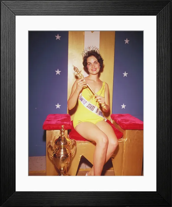Framed Print : Linda Bement Posing with Miss Universe Trophy Framed Print : Linda Bement Posing with Miss Universe Trophy