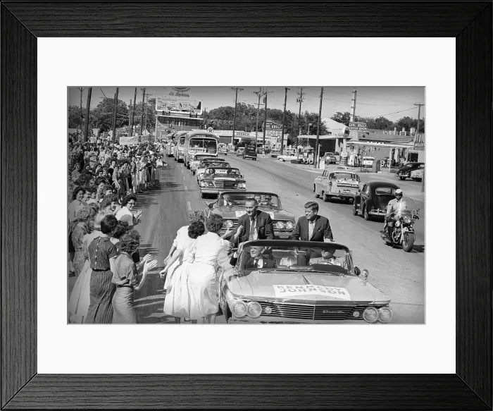 Framed Print : JFK and LBJ Campaign in Motorcade 1960