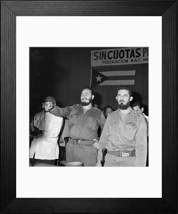 Framed Print : Fidel Castro and Labor Dignitaries Standing Underneath Flag Framed Print : Fidel Castro and Labor Dignitaries Standing Underneath Flag