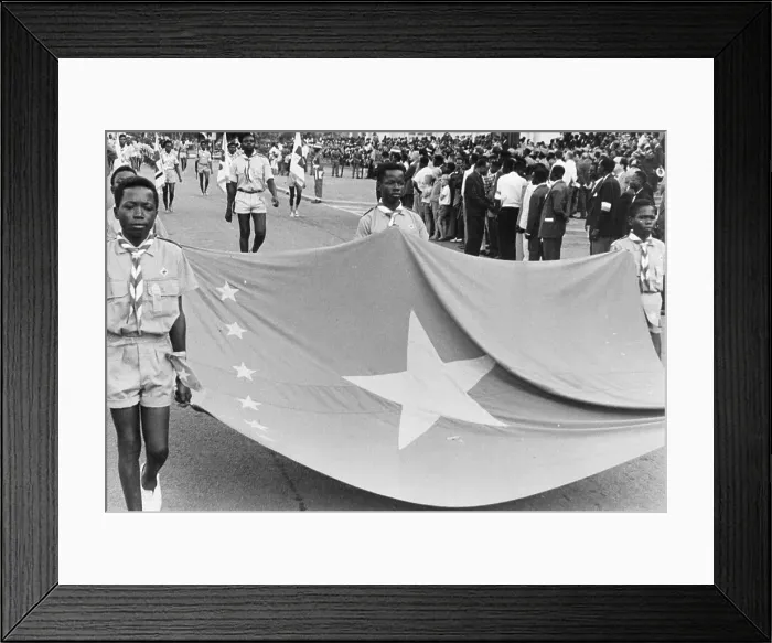 Framed Print : Congolese Children Carry Flag In Parade Framed Print : Congolese Children Carry Flag In Parade