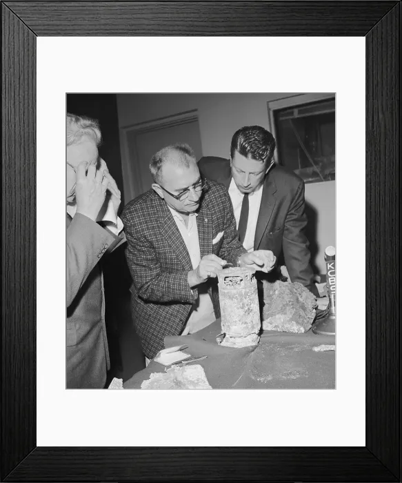 Framed Print : Fred Goerner and Paul Mantz Inspecting Generator Framed Print : Fred Goerner and Paul Mantz Inspecting Generator