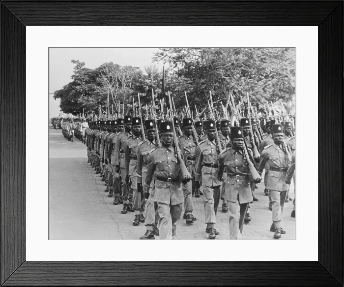 Framed Print : Congolese Troops Parading with Weaponry Framed Print : Congolese Troops Parading with Weaponry