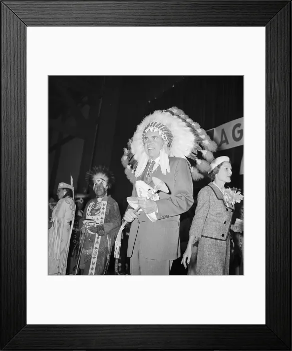 Framed Print : Richard Nixon Wearing Feather Headdress Framed Print : Richard Nixon Wearing Feather Headdress
