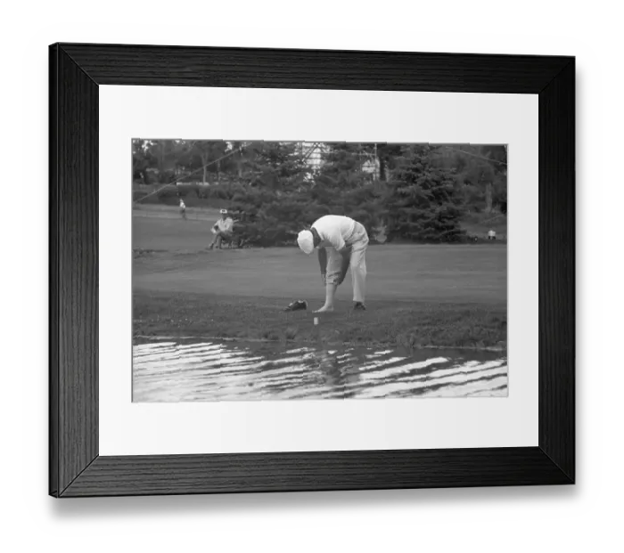 Framed Print : Wet Feet. Ben Hogan met his waterloo one next to last hole here 6 / 18 during Framed Print : Wet Feet. Ben Hogan met his waterloo one next to last hole here 6 / 18 during