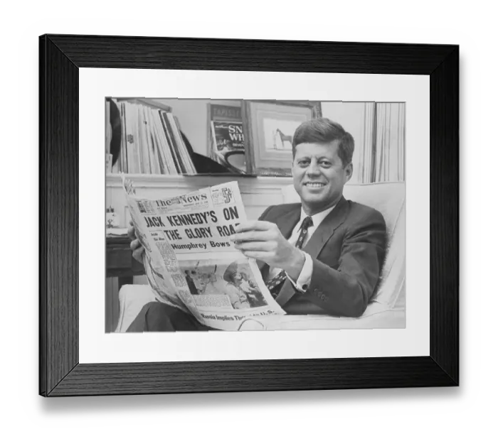 Framed Print : John Kennedy Reading the Newspaper Framed Print : John Kennedy Reading the Newspaper