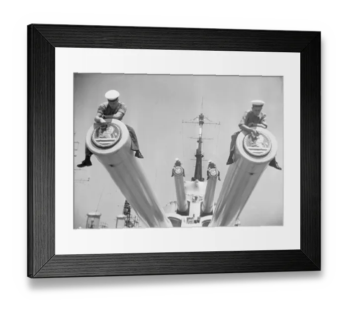 Framed Print : Sailors Atop Battleship Guns Framed Print : Sailors Atop Battleship Guns