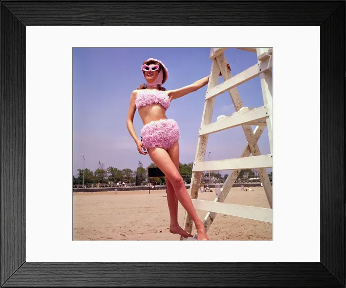 Framed Print : Woman Modeling in Flowery Bikini Framed Print : Woman Modeling in Flowery Bikini