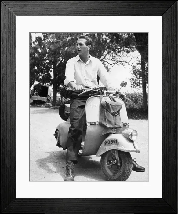 Framed Print : Paul Newman Riding a Motor Scooter Framed Print : Paul Newman Riding a Motor Scooter