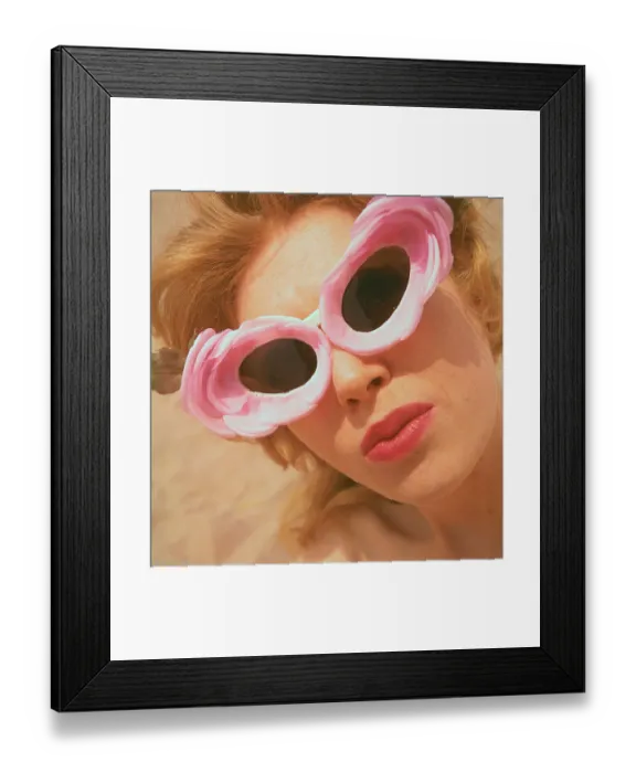 Framed Print : Young Woman Modeling Array of Decorative Sunglasses for the Beach Framed Print : Young Woman Modeling Array of Decorative Sunglasses for the Beach