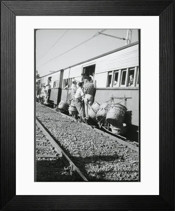 Framed Print : Travelers Waiting at Train Station Framed Print : Travelers Waiting at Train Station