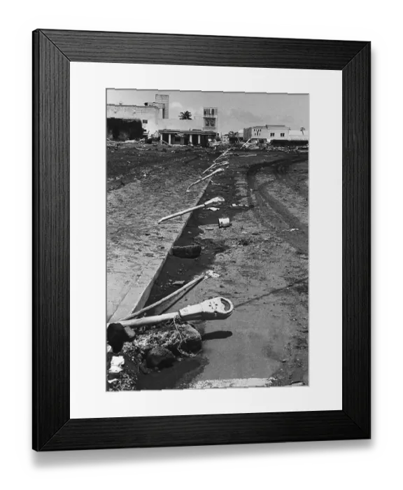 Framed Print : Parking Meters Bent from Tidal Wave Framed Print : Parking Meters Bent from Tidal Wave