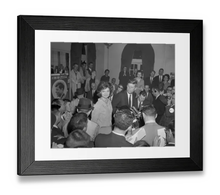 Framed Print : John F. Kennedy with Wife Jacqueline Speaking to Newsmen Framed Print : John F. Kennedy with Wife Jacqueline Speaking to Newsmen