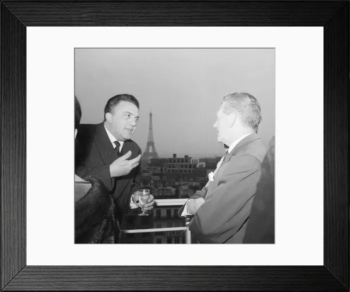 Framed Print : Federico Fellini on Terrace with Eiffel Tower View Framed Print : Federico Fellini on Terrace with Eiffel Tower View