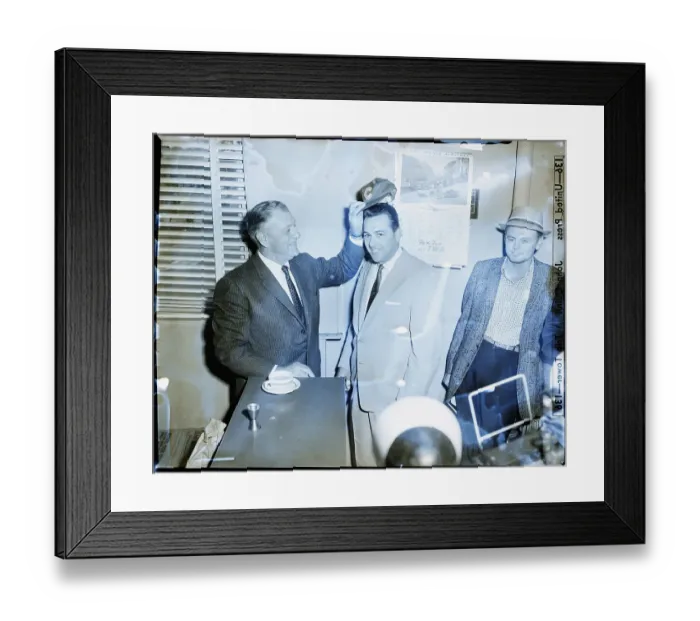 Framed Print : Charlie Grimm Puts Cap On Lou Boudreau Framed Print : Charlie Grimm Puts Cap On Lou Boudreau