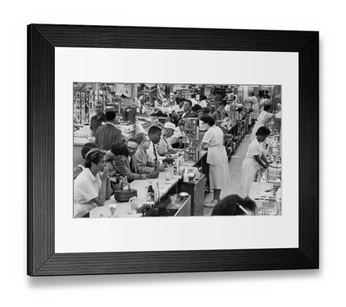 Framed Print : Racially Mixed Lunch Counter