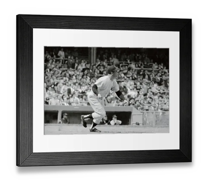 Framed Print : Mickey Mantle Losing Grip of Bat to Run Framed Print : Mickey Mantle Losing Grip of Bat to Run