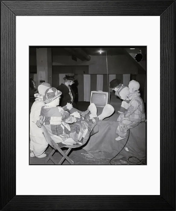 Framed Print : Circus Clowns Watch Baseball Game On Tv Framed Print : Circus Clowns Watch Baseball Game On Tv
