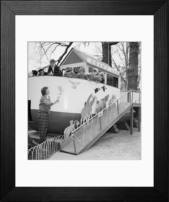 Framed Print : Bronx Zoo Tour of Ark Replica Being Given to Young children Framed Print : Bronx Zoo Tour of Ark Replica Being Given to Young children