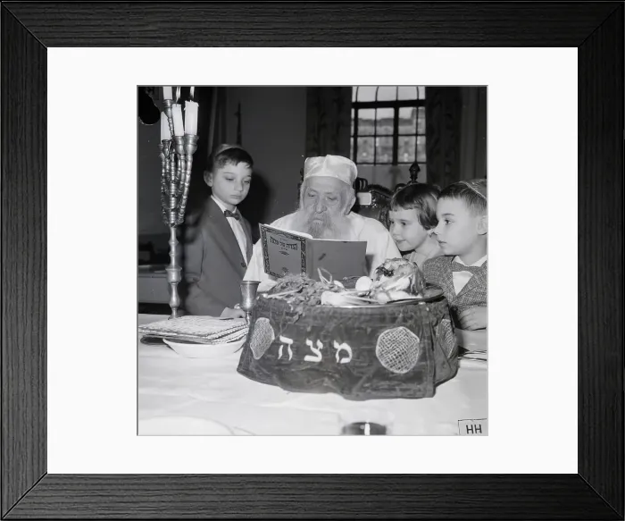 Framed Print : Man Explains Passover Symbolism to Children Framed Print : Man Explains Passover Symbolism to Children