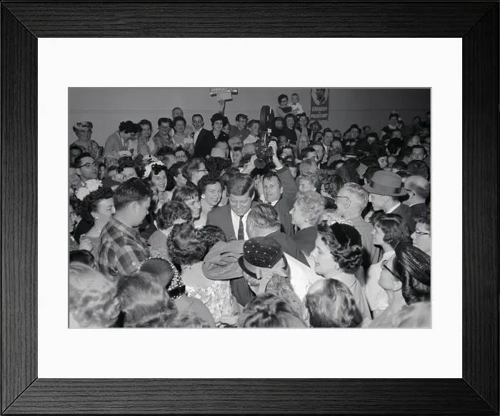 Framed Print : John F. Kennedy with Large Crowd