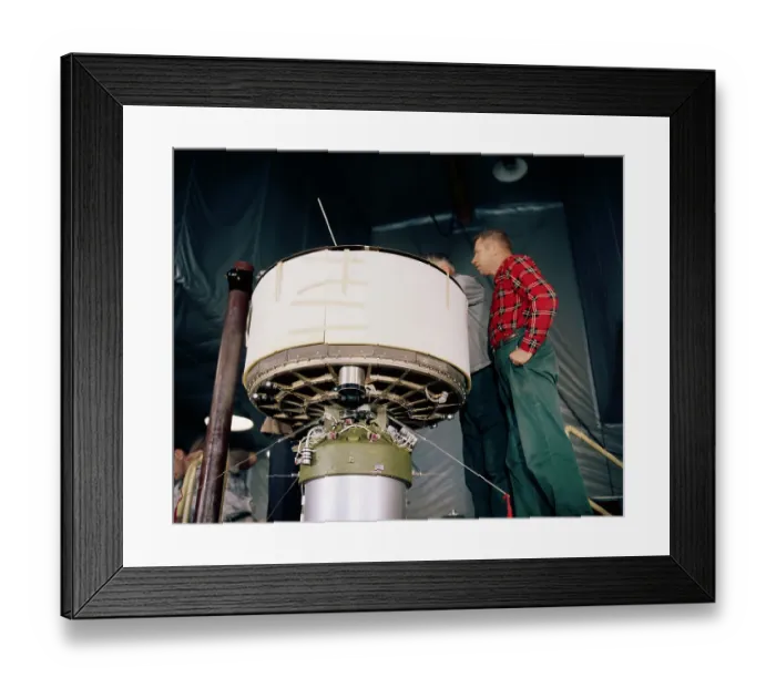 Framed Print : Workers with Advanced Satellite Framed Print : Workers with Advanced Satellite