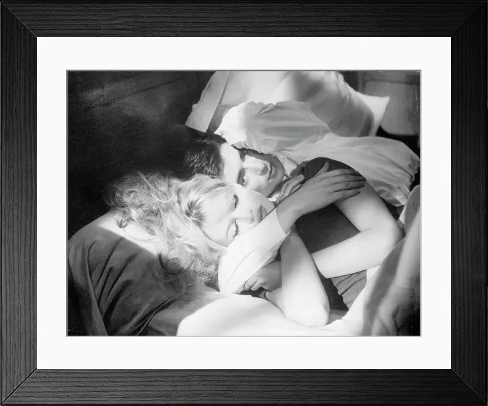 Framed Print : Samy Frey Laying with Arm Around Brigitte Bardot Framed Print : Samy Frey Laying with Arm Around Brigitte Bardot