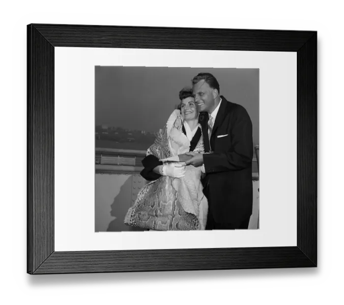 Framed Print : Billy Graham Hugging Wife on Ship Deck Framed Print : Billy Graham Hugging Wife on Ship Deck