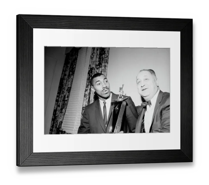 Framed Print : Wilt Chamberlain with Eddie Gottlieb and Trophy Framed Print : Wilt Chamberlain with Eddie Gottlieb and Trophy