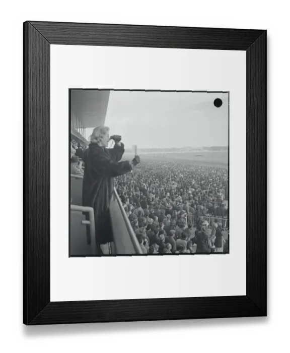 Framed Print : Racing Fan with Binoculars Gazing at Horse Racing Action Framed Print : Racing Fan with Binoculars Gazing at Horse Racing Action