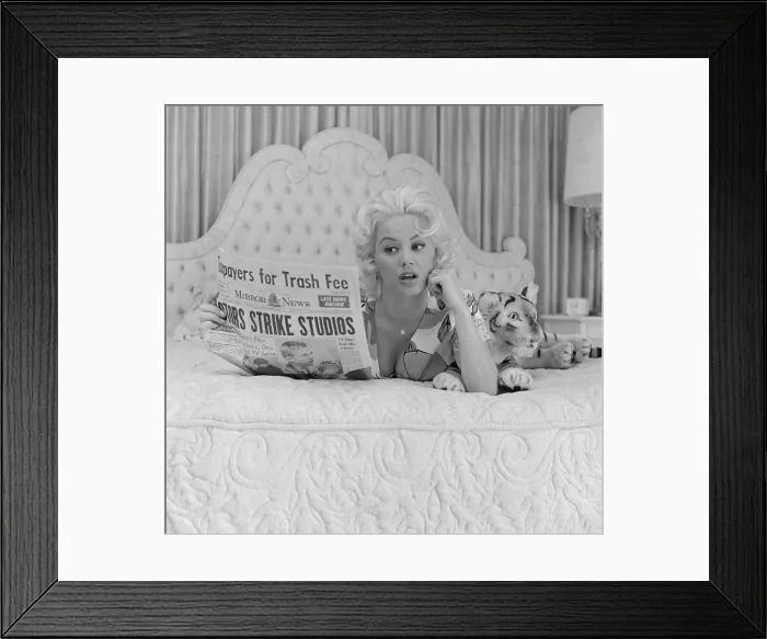Framed Print : Mamie Van Doren Lying in Bed with Newspaper