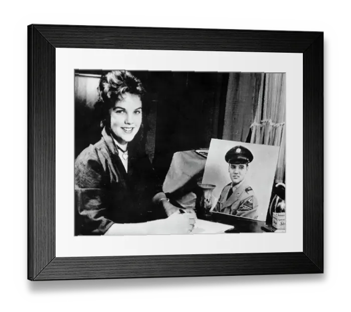 Framed Print : Priscilla Beaulieu with Portrait of Elvis Presley