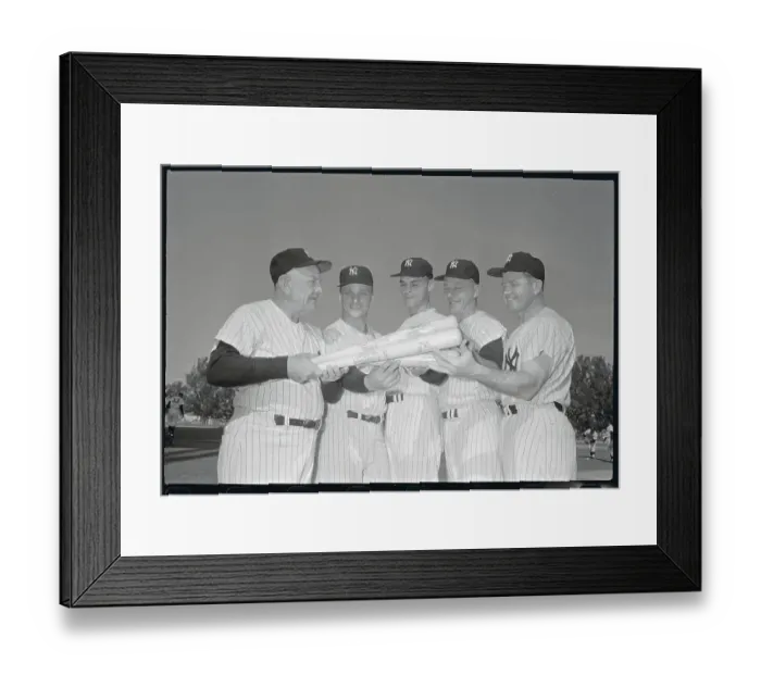 Framed Print : Casey Stengel Handing Bats to New Players Framed Print : Casey Stengel Handing Bats to New Players