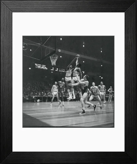 Framed Print : Basket Players Leap for Ball Framed Print : Basket Players Leap for Ball