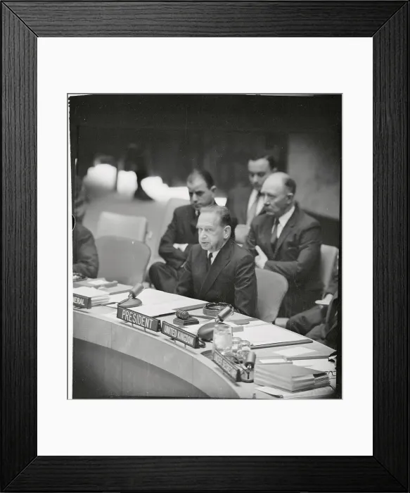 Framed Print : Dag Hammarskjold Speaking to Security Council