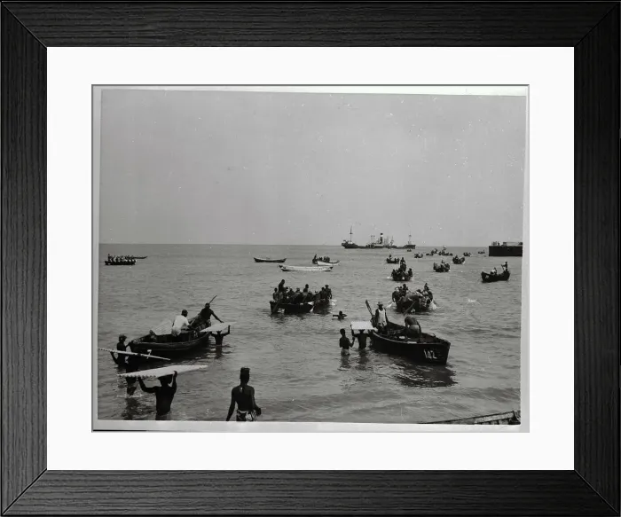 Framed Print : Workers Men Unloading Small Boats Framed Print : Workers Men Unloading Small Boats