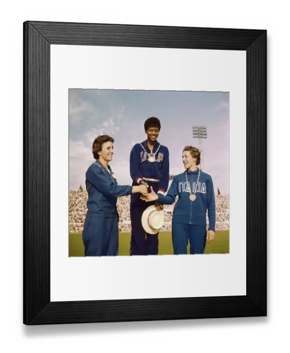 Framed Print : Dorothy Hyman, Wilma Rudolph, Giusseppina Leone Shaking Hands Framed Print : Dorothy Hyman, Wilma Rudolph, Giusseppina Leone Shaking Hands