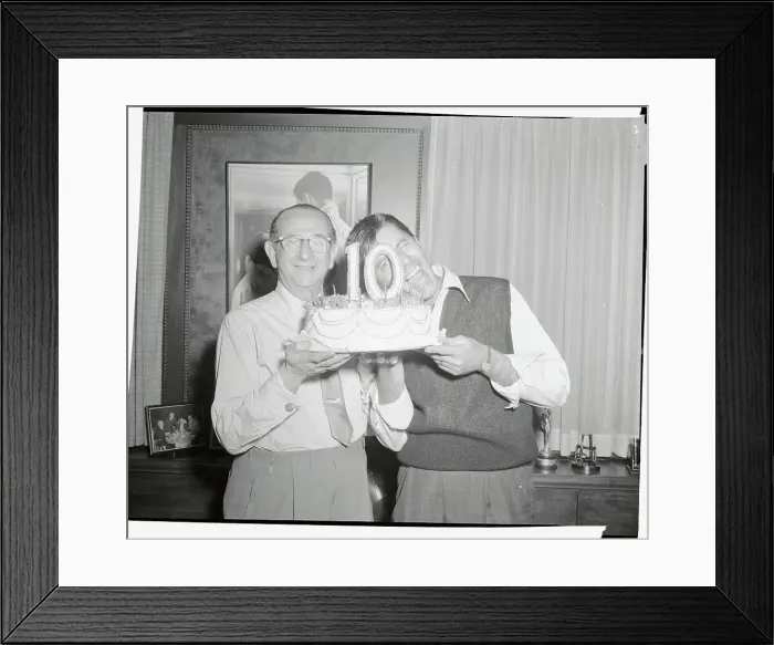 Framed Print : Commedian Jerry Lewis and Ernest Glucksman Holding Cake Framed Print : Commedian Jerry Lewis and Ernest Glucksman Holding Cake