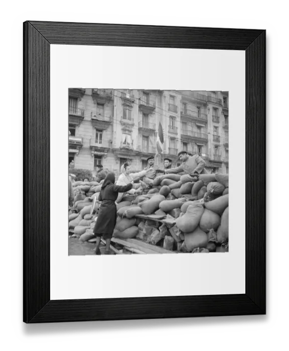 Framed Print : Women Pass Food over Barrier to Guards Framed Print : Women Pass Food over Barrier to Guards