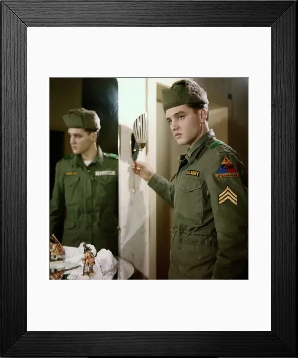 Framed Print : Elvis Presley Showing His Army Stripes Framed Print : Elvis Presley Showing His Army Stripes