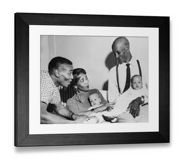 Framed Print : Ernie Banks With Parents and Twin Sons Framed Print : Ernie Banks With Parents and Twin Sons