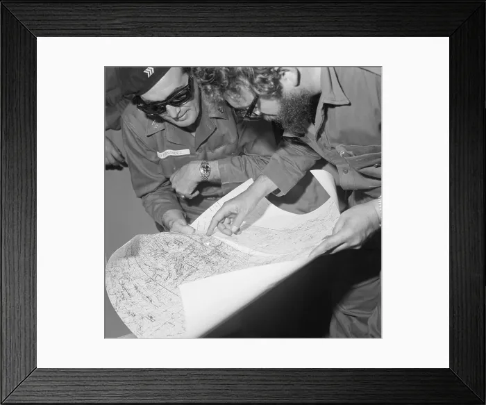 Framed Print : Fidel Castro and an Officer Inspecting Map Framed Print : Fidel Castro and an Officer Inspecting Map