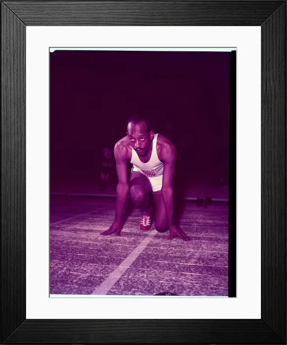 Framed Print : Track Star Harrison Dillard in Position for Race Framed Print : Track Star Harrison Dillard in Position for Race