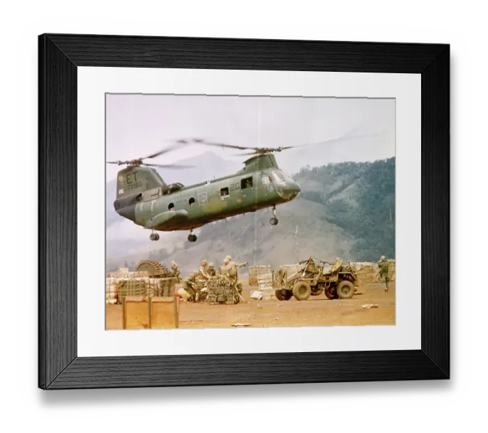 Framed Print : CH-46 Helicopter Picking up Supplies Framed Print : CH-46 Helicopter Picking up Supplies
