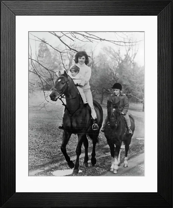 Framed Print : Jackie Kennedy Horseback Riding with Daughter and Son Framed Print : Jackie Kennedy Horseback Riding with Daughter and Son