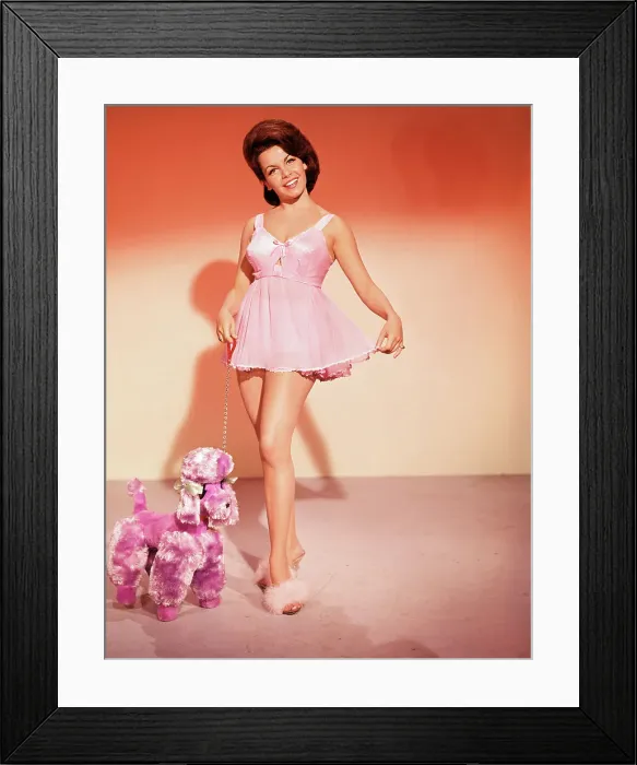Framed Print : Annette Funicello with Stuffed Animal Dog on Leash Framed Print : Annette Funicello with Stuffed Animal Dog on Leash