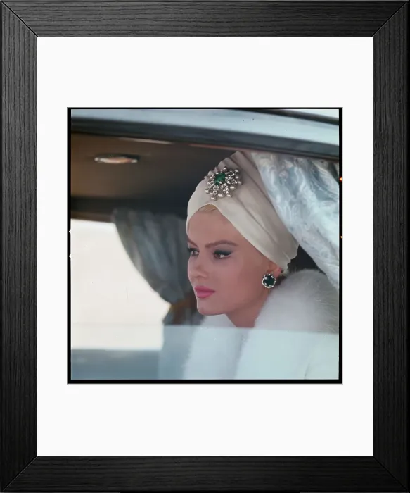 Framed Print : Actress Virna Lisi in Limousine Wearing Turban Framed Print : Actress Virna Lisi in Limousine Wearing Turban
