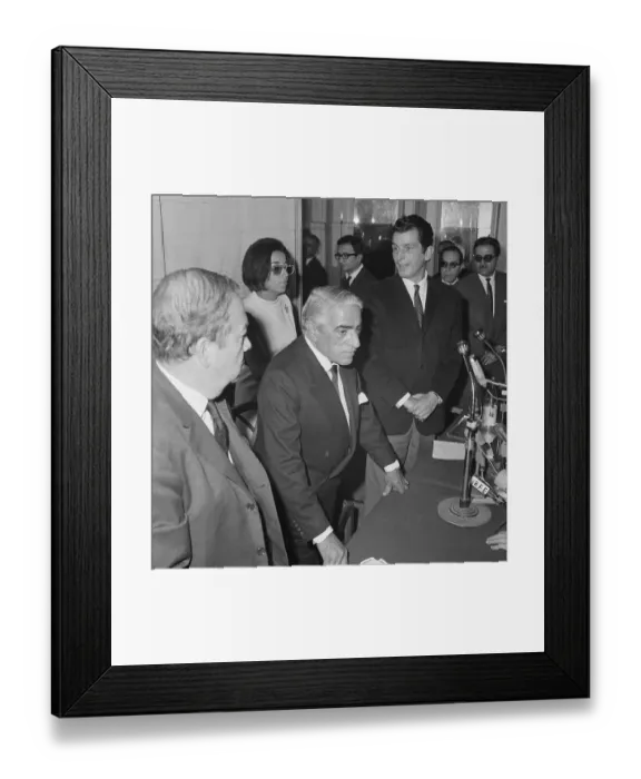 Framed Print : Aristotle Onassis Standing at Microphones With Officials Nearby Framed Print : Aristotle Onassis Standing at Microphones With Officials Nearby
